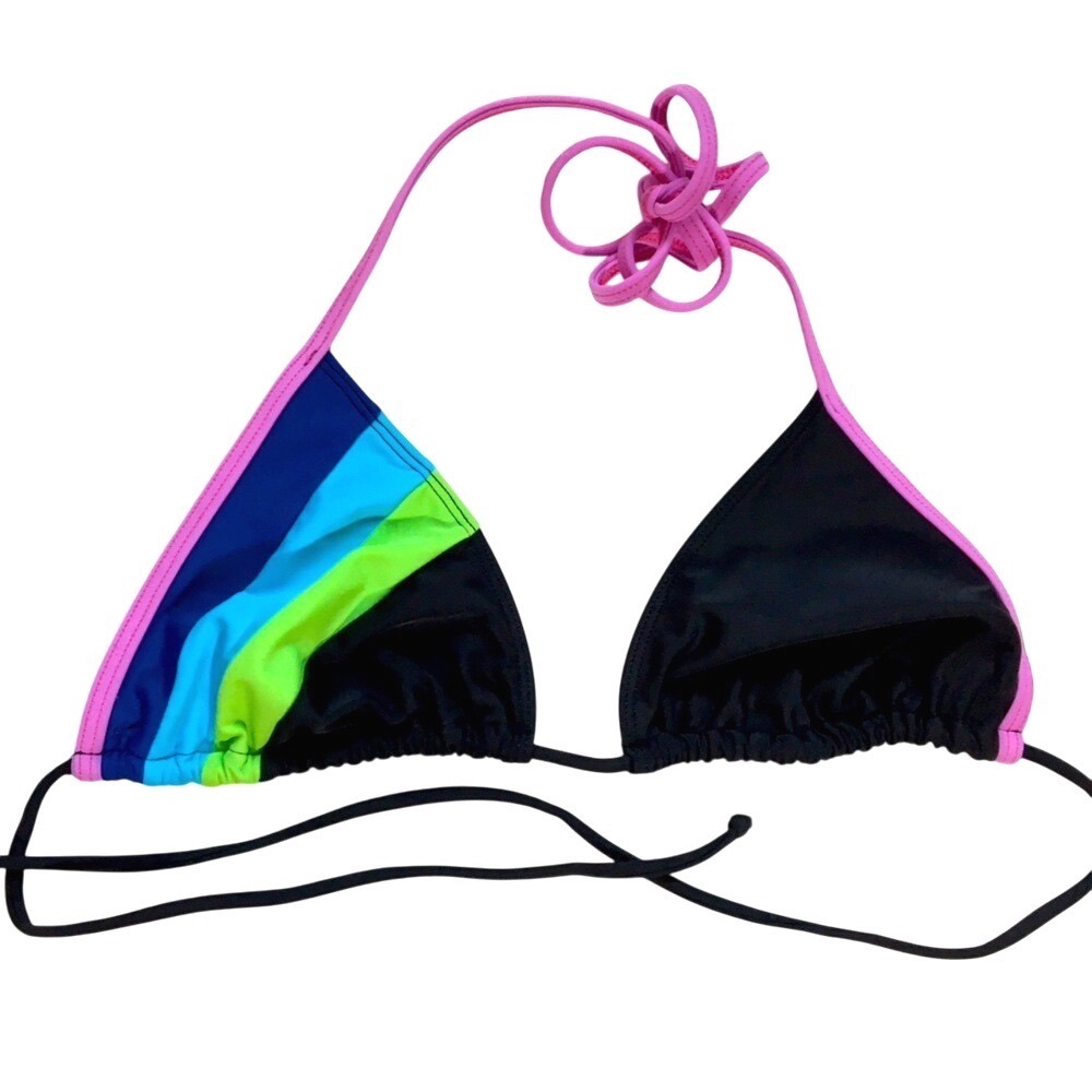 Victoria's Secret Colorblock Striped Triangle Bikini Top Size M Black Pink
